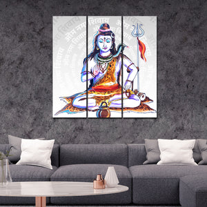 God Shiva Canvas Wall Painting of Three Pieces