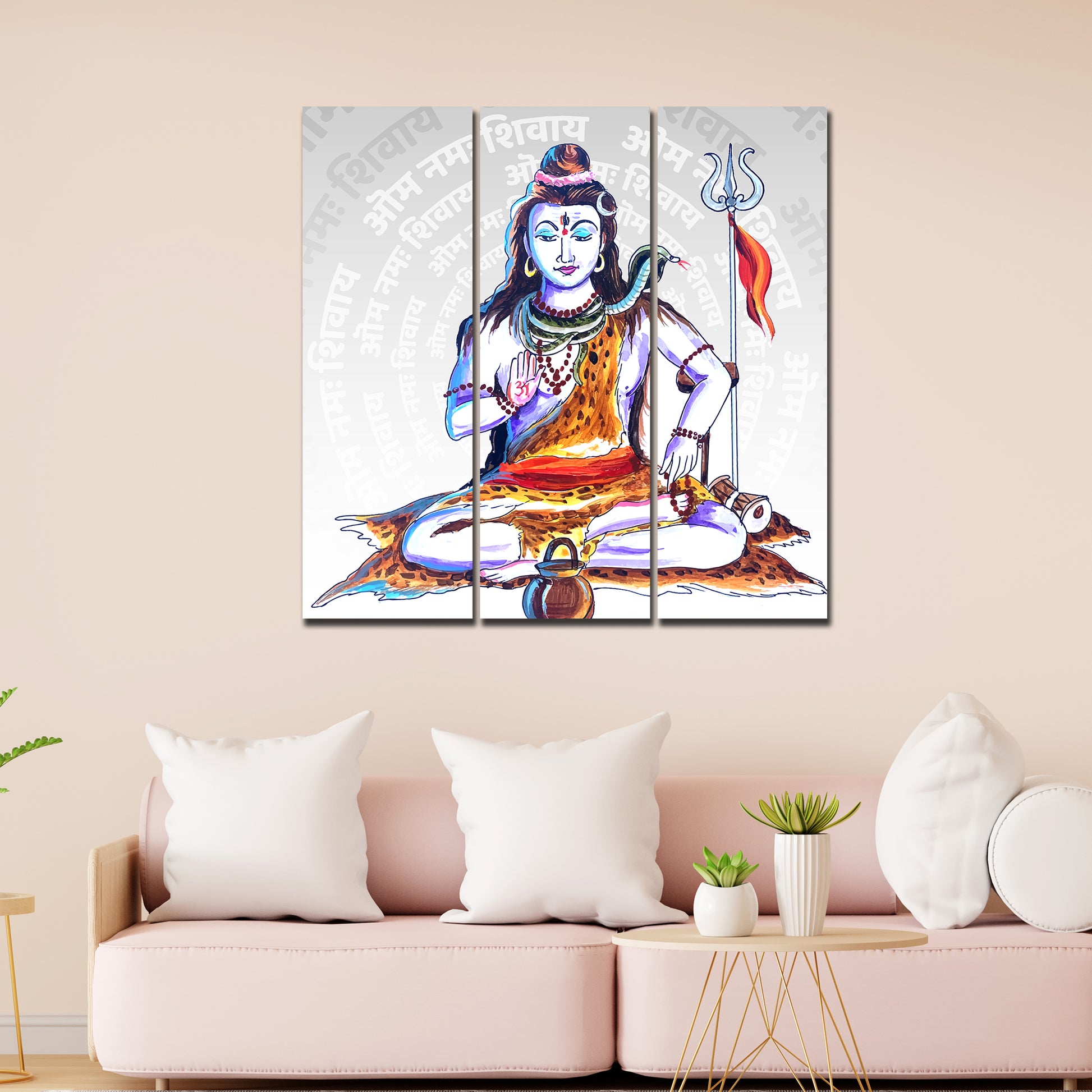 God Shiva Canvas Wall Painting of Three Pieces