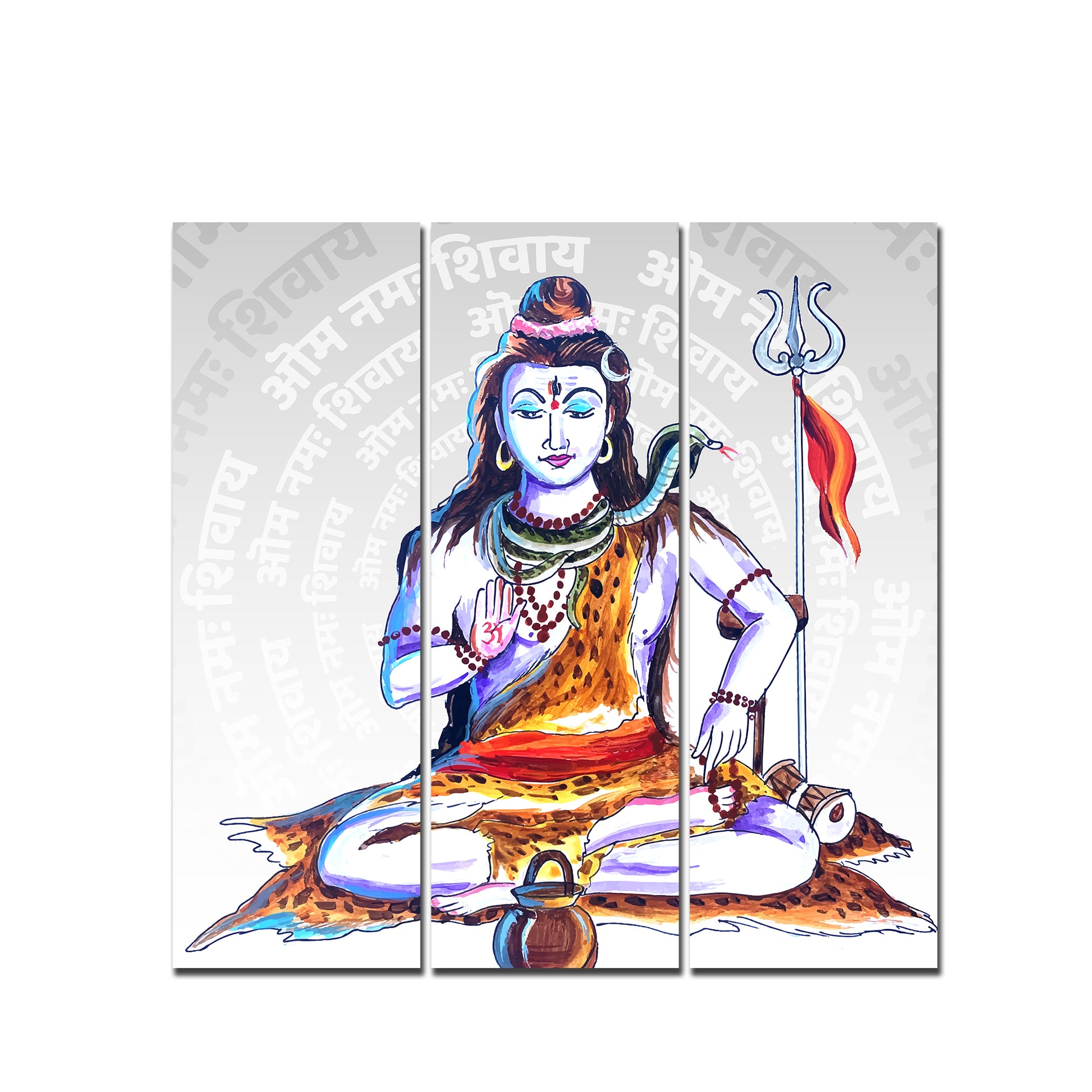 God Shiva Canvas Wall Painting of Three Pieces