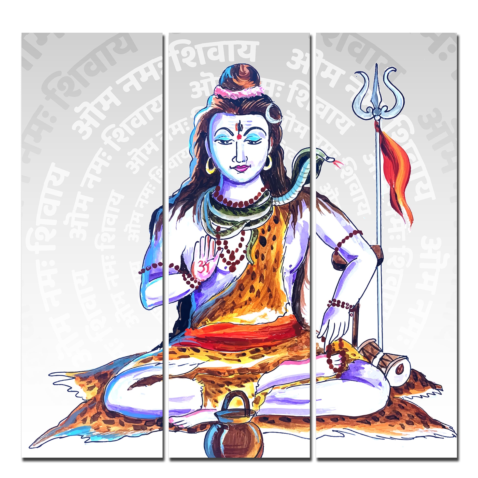 God Shiva Canvas Wall Painting of Three Pieces