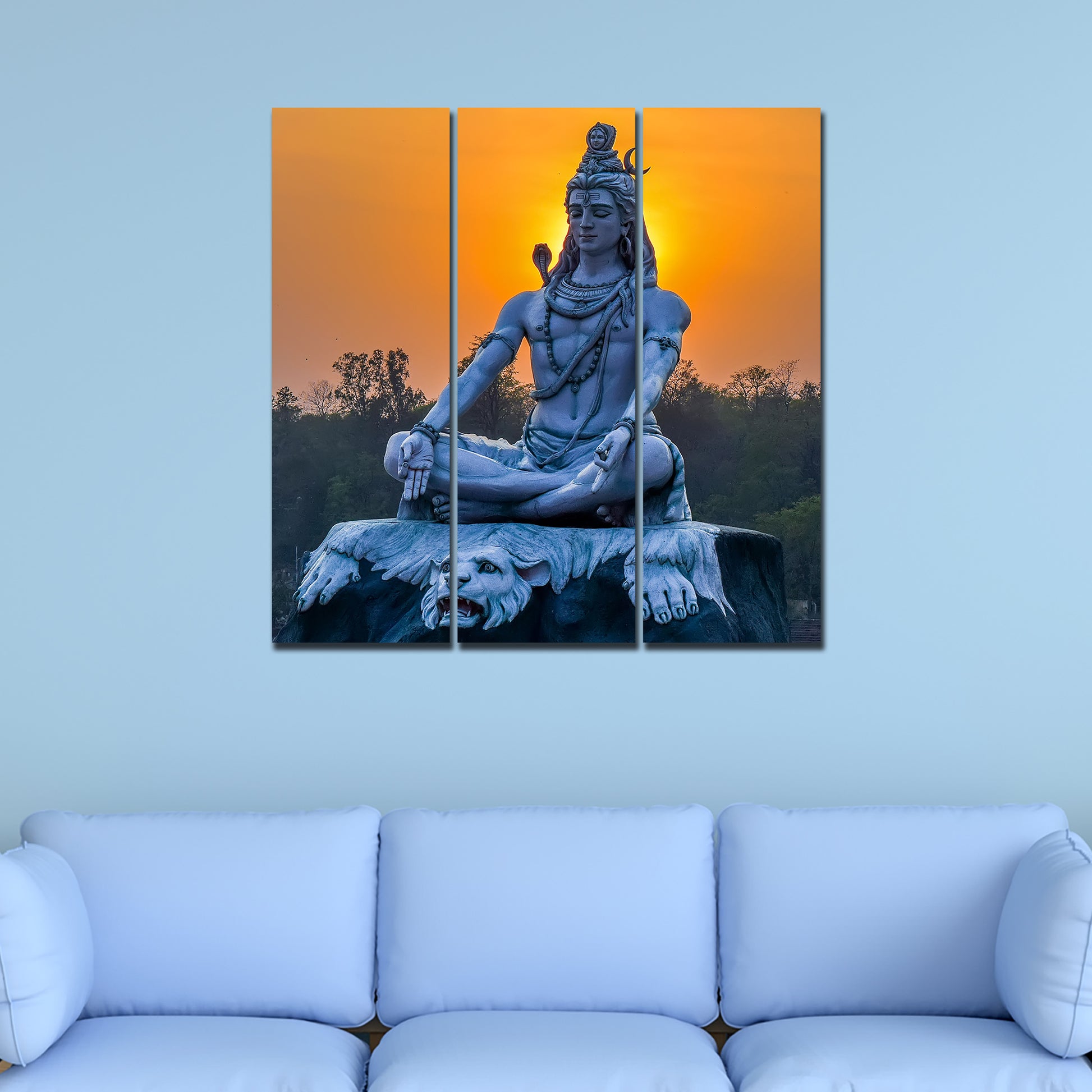 God Shiva Statue Canvas Wall Painting of Three Pieces