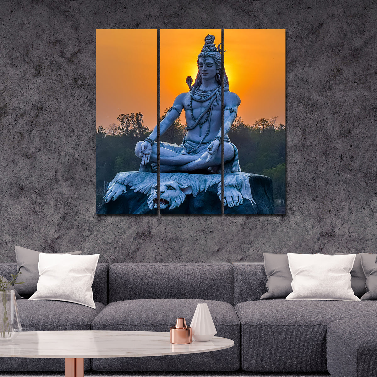 God Shiva Statue Canvas Wall Painting of Three Pieces