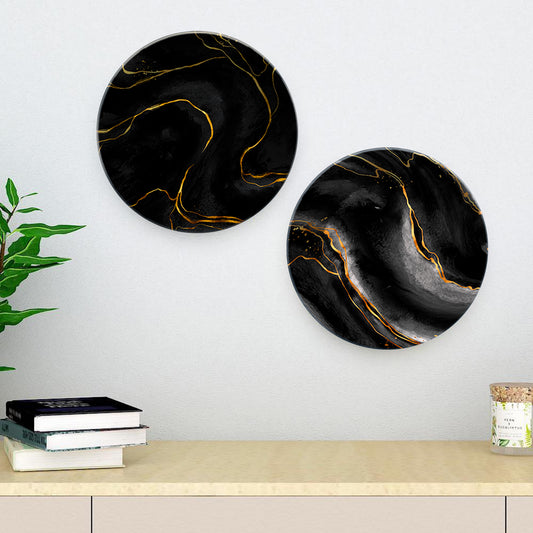 Gold & Black Texture Ceramic Wall Hanging Plates of Two Pieces