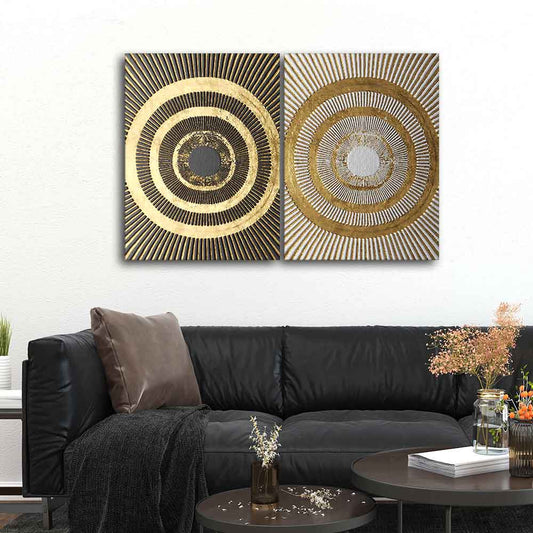 Golden 3D Pattern Canvas Wall Painting of Two Pieces