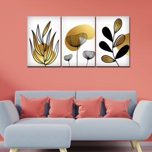 Golden Botanical Line Art Canvas Wall Painting 3 Pieces