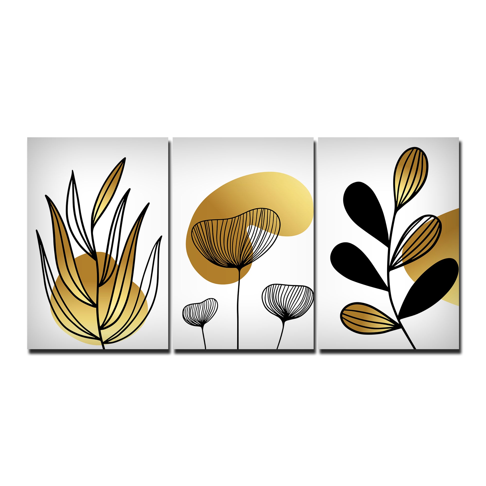 Golden Botanical Line Art Canvas Wall Painting 3 Pieces