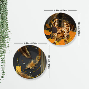 Golden Feather Ceramic Wall Hanging Plates Set of Two