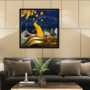 Golden Peacock Floating Canvas Wall Painting Frame