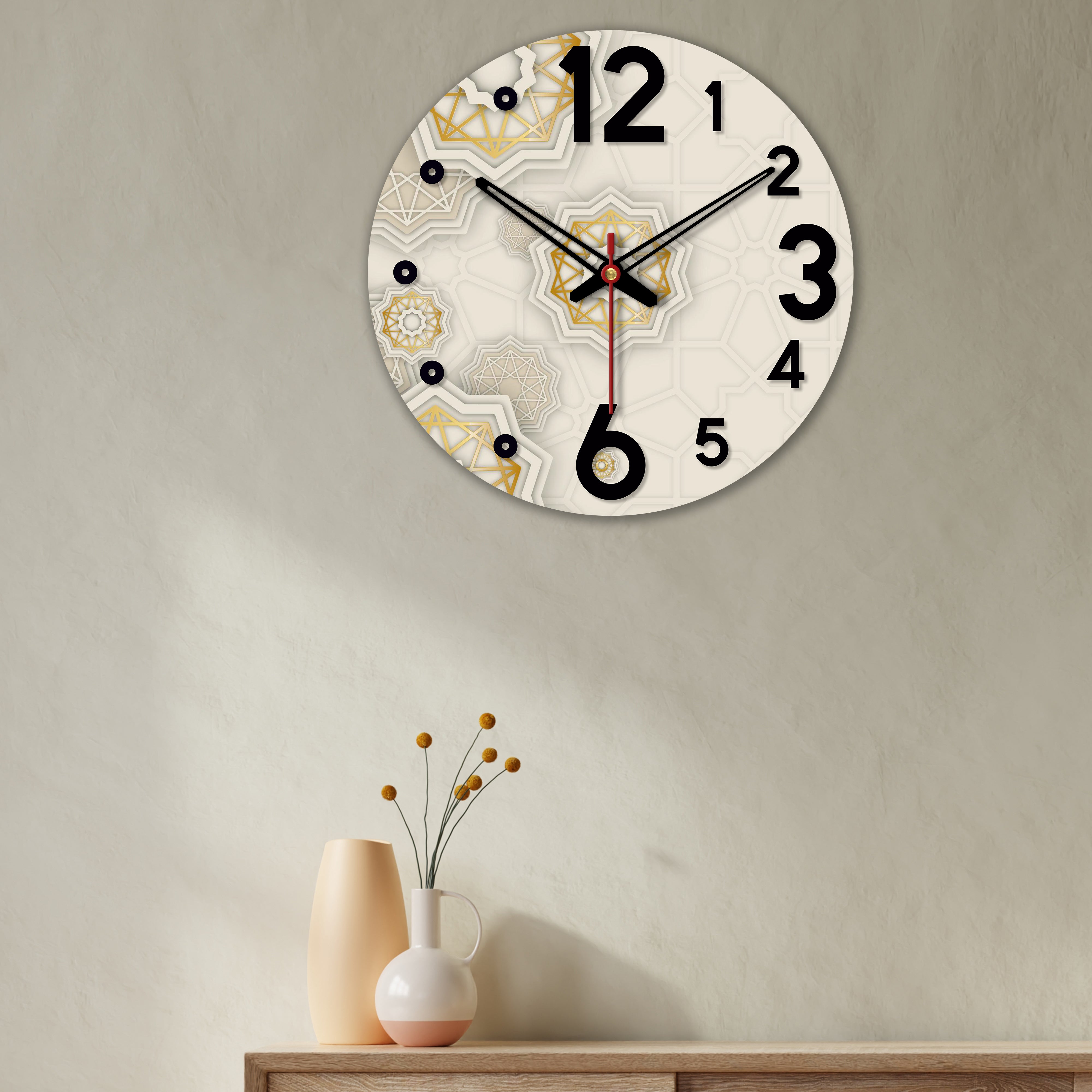 Kaleidoscope Pattern Wooden Wall Clock For Living Room – Homcraft