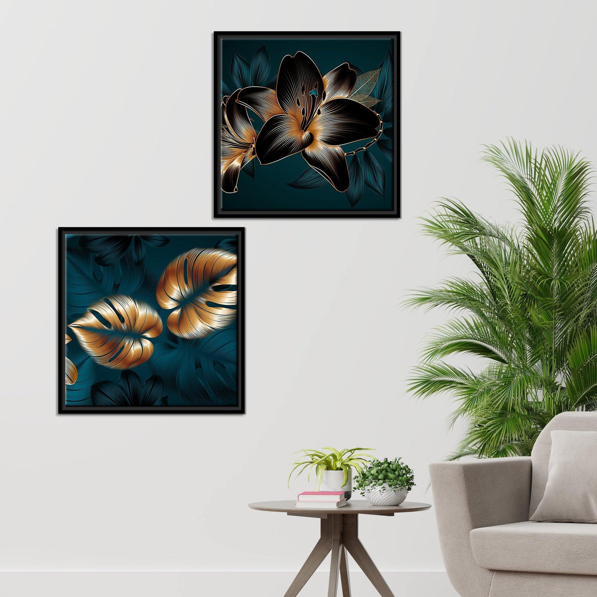 Lily Flower Canvas Wall Painting of Two Pieces Floating Frame