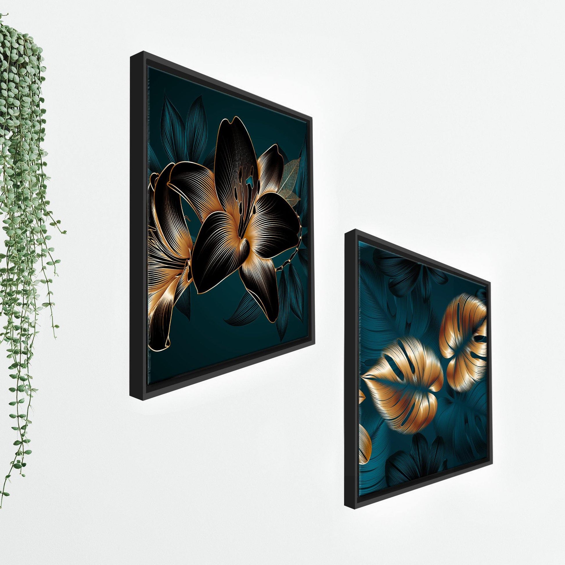 Lily Flower Canvas Wall Painting of 2 Pieces Floating Frame