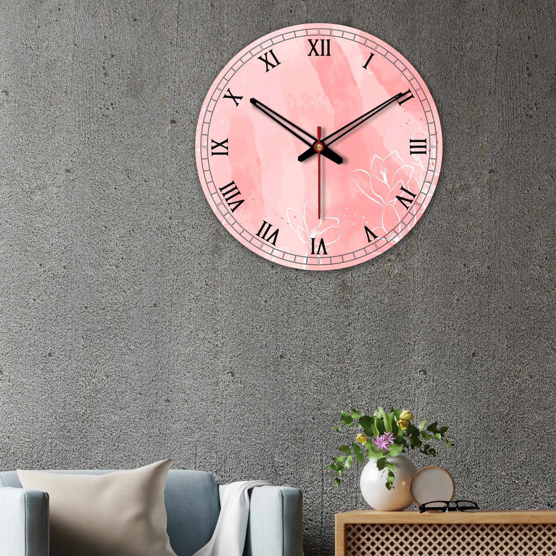 Flower Printed Wooden Wall Clock