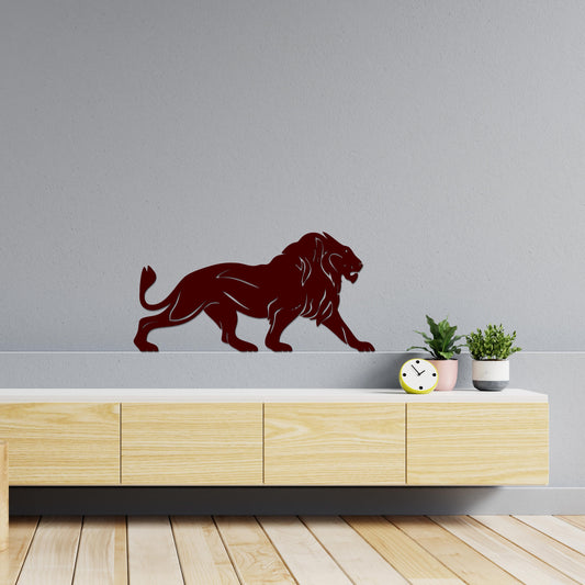 Lion Walking Design in Brown Premium Wooden Wall Hanging