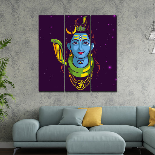 Lord Bholenath Canvas Wall Painting of Three Pieces