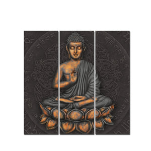 Lord Buddha Sitting on Lotus Wall Painting Three Pieces