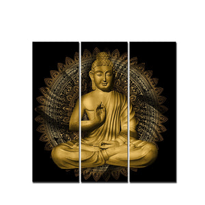 Lord Buddha in Lotus Position Wall Painting of Three Pieces