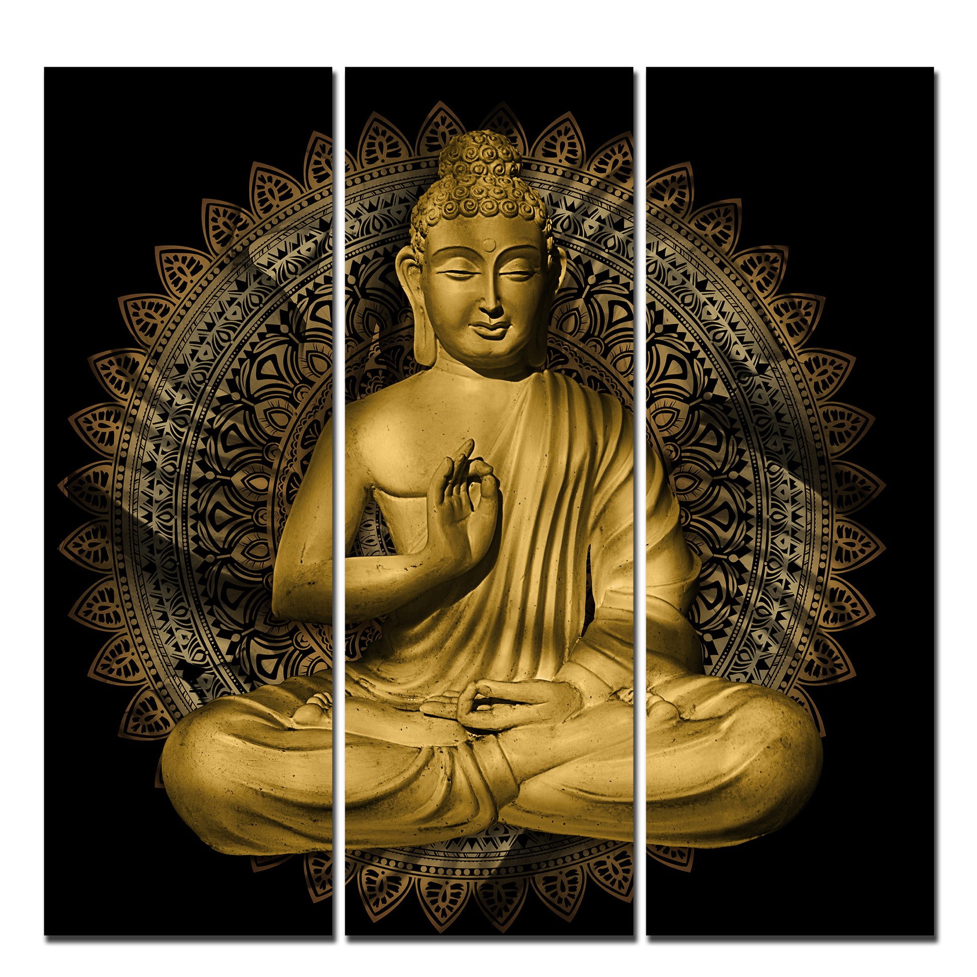 Lord Buddha in Lotus Position Wall Painting of Three Pieces