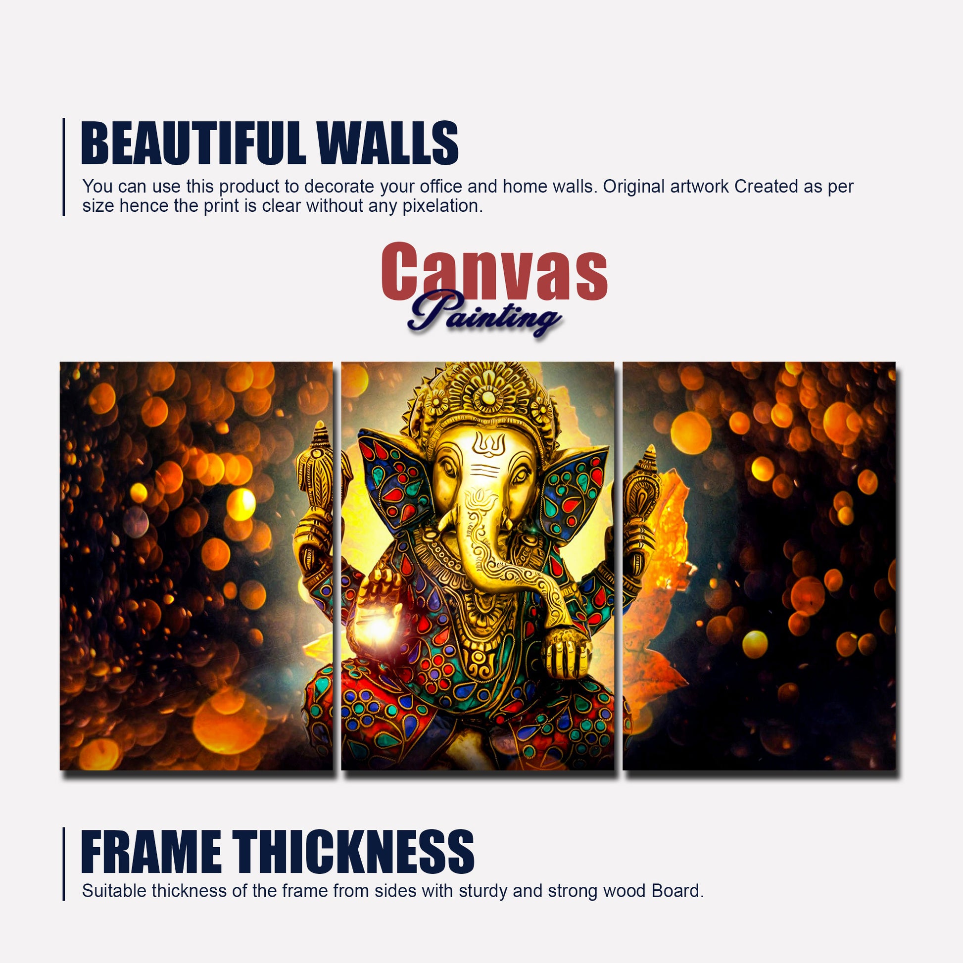 Lord Ganesha Canvas Wall Painting of 3 Pieces