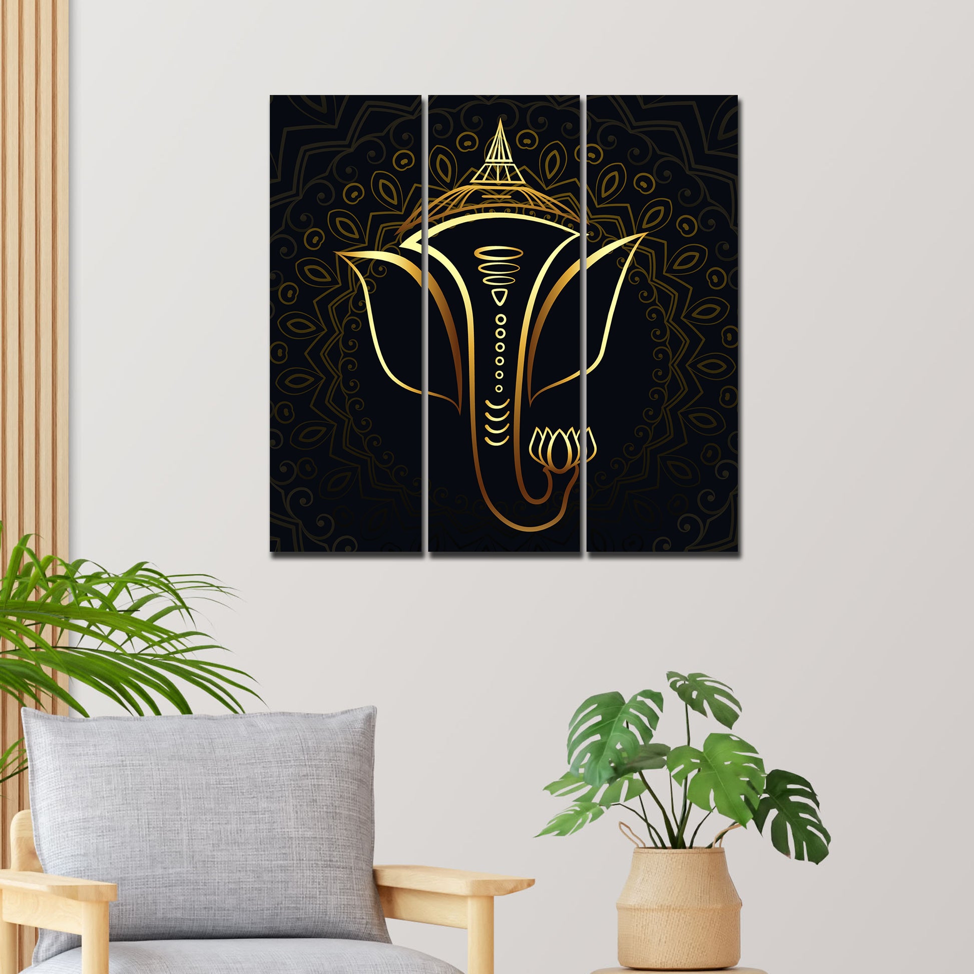 Lord Ganesha Modern Art Wall Painting Set of Three