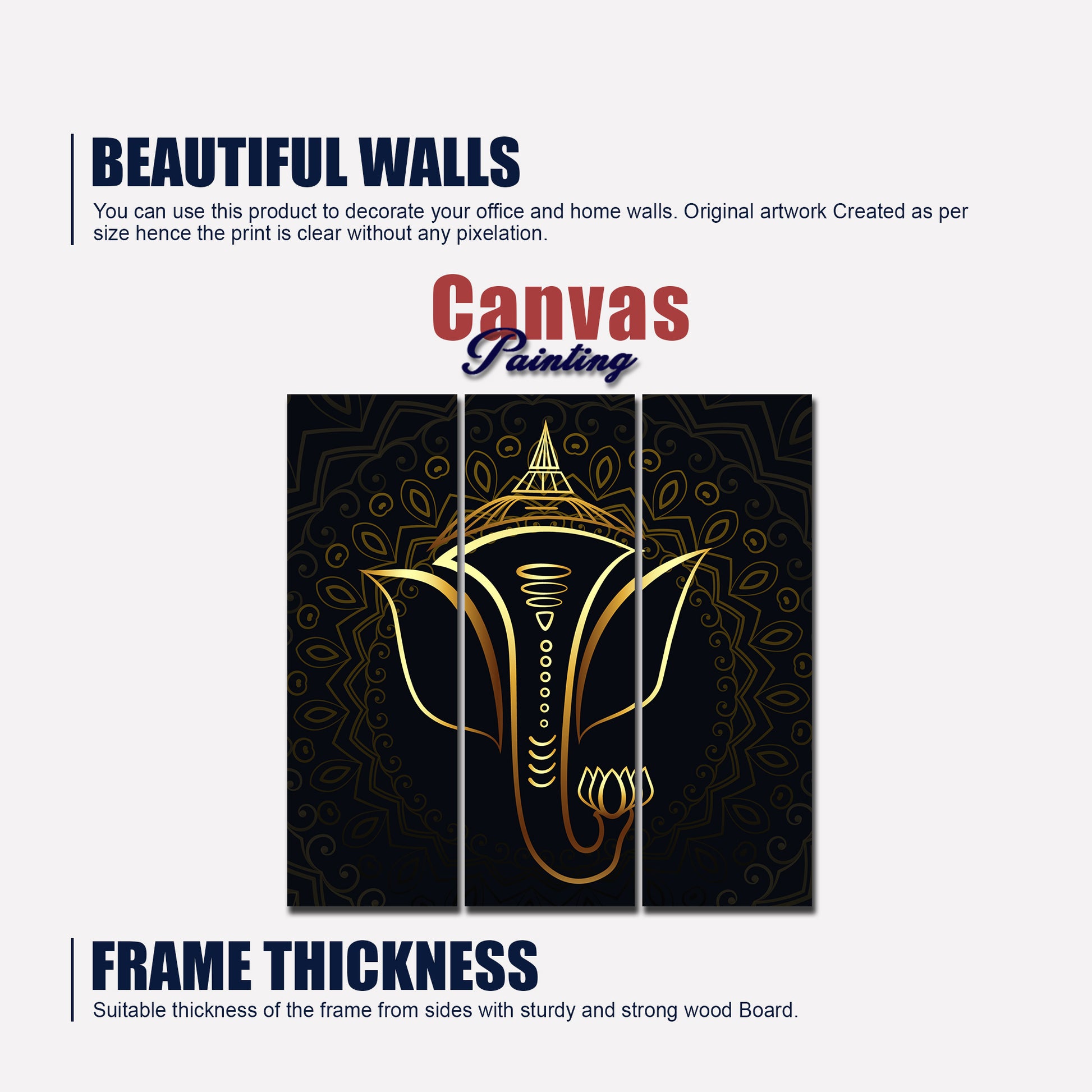 Lord Ganesha Modern Art Wall Painting Set of Three