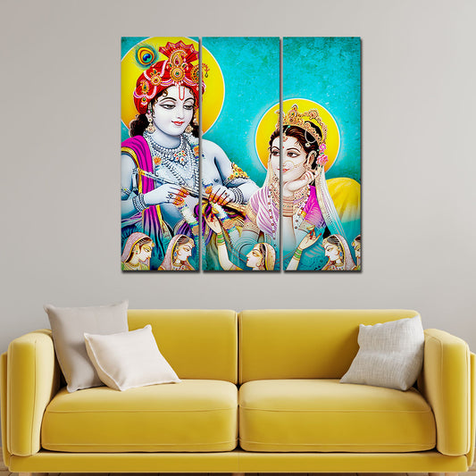 Lord Radha Krishna Canvas Wall Painting 3 Panel Set