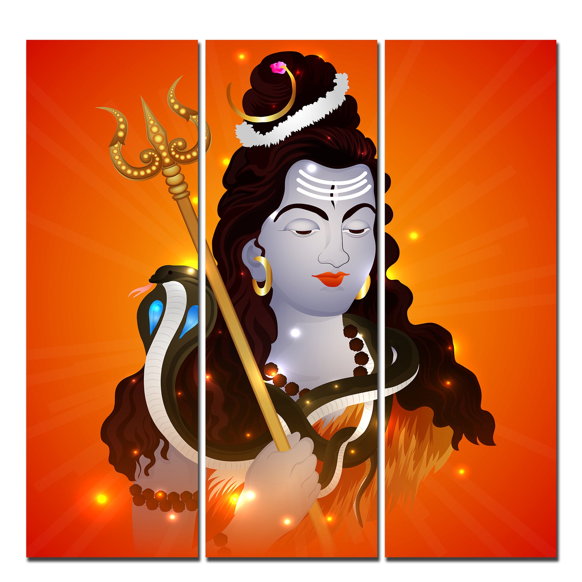 Lord Shankar Canvas Wall Painting of Three Pieces