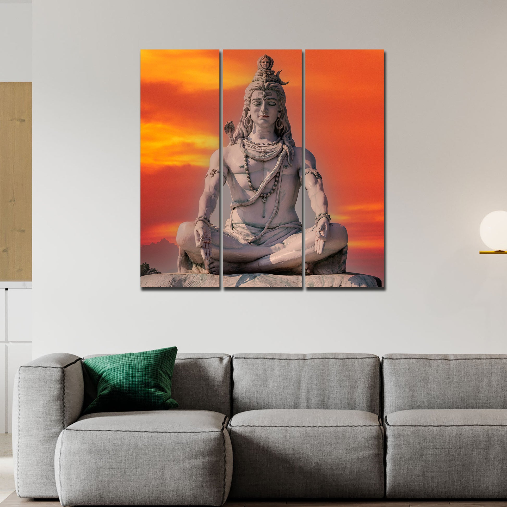 Lord Shiva Sculpture Canvas Wall Painting of Three Pieces