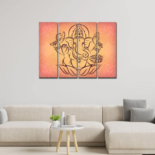 Lord Ganesha Wall Painting of 4 Panels