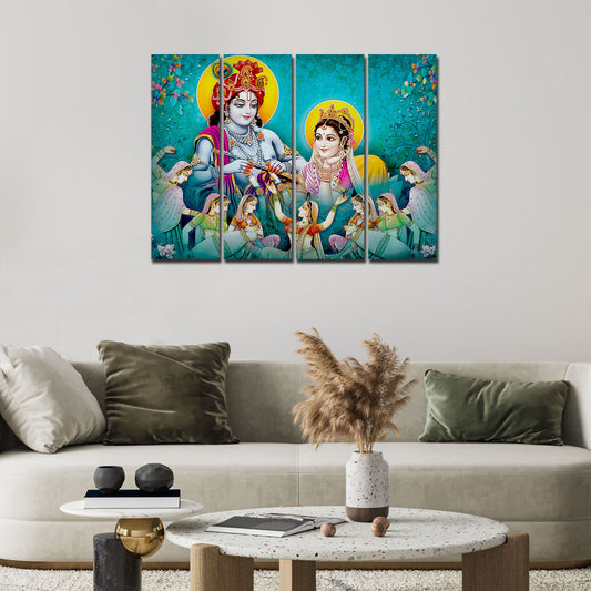 Lord Radha Krishna Canvas Wall Painting 4 Panel Set