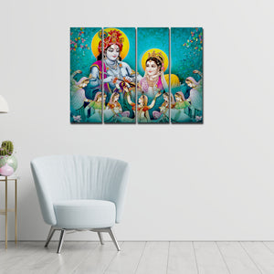 Lord Radha Krishna Canvas Wall Painting 4 Panel Set