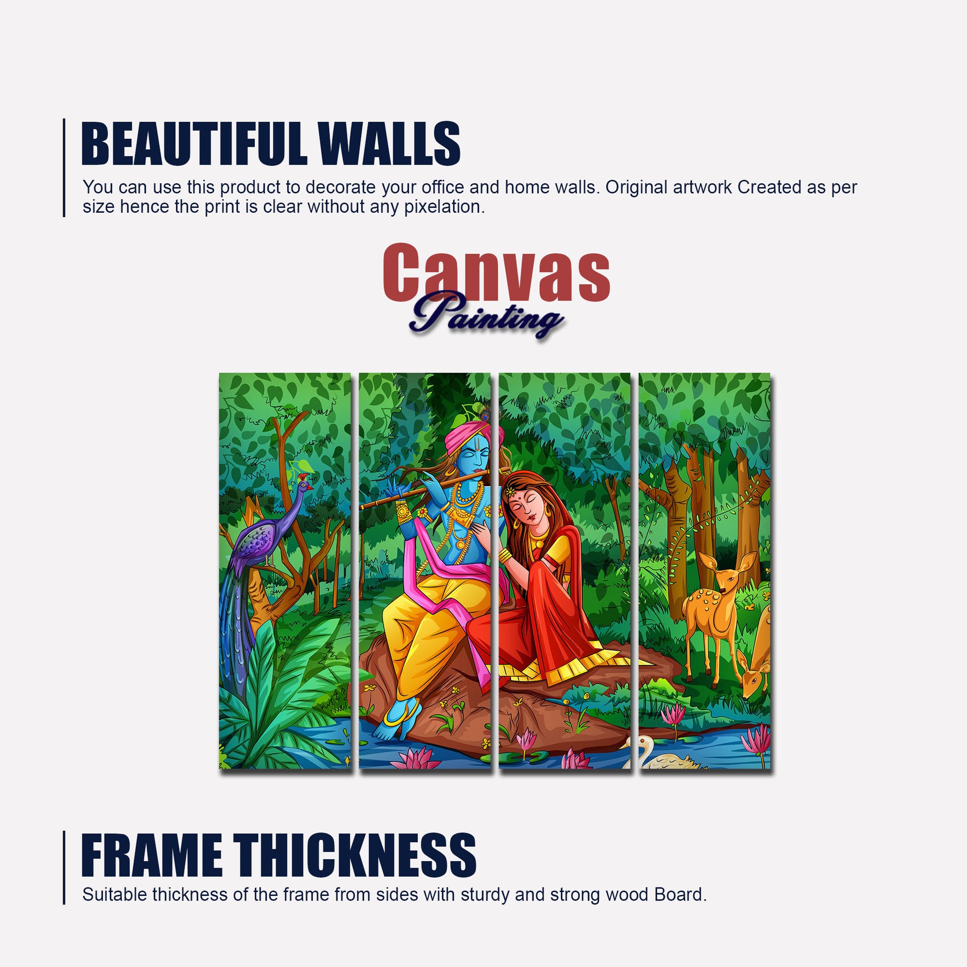 Lord Radha Krishna in Forest Wall Painting 4 Pieces