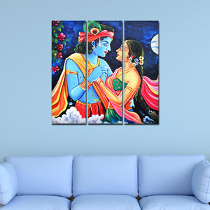 Love of Lord Radha Krishna Canvas Wall Painting Set of 3 Panel