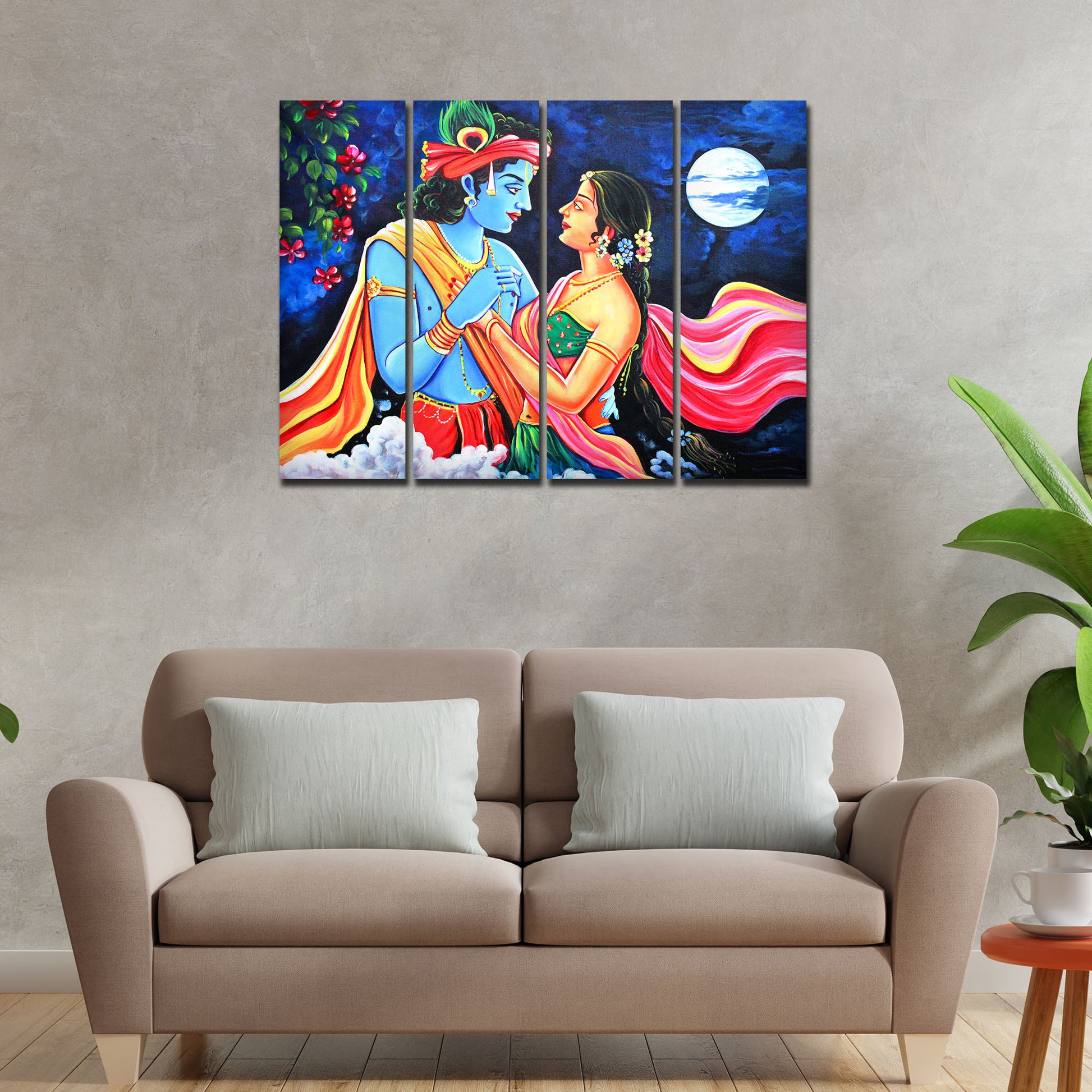 Love of Lord Radha Krishna Canvas Wall Painting Set of 4 Panel