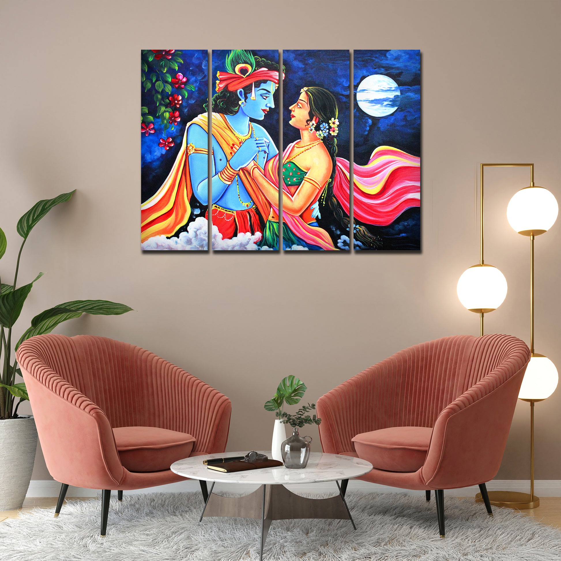 Love of Lord Radha Krishna Canvas Wall Painting Set of 4 Panel