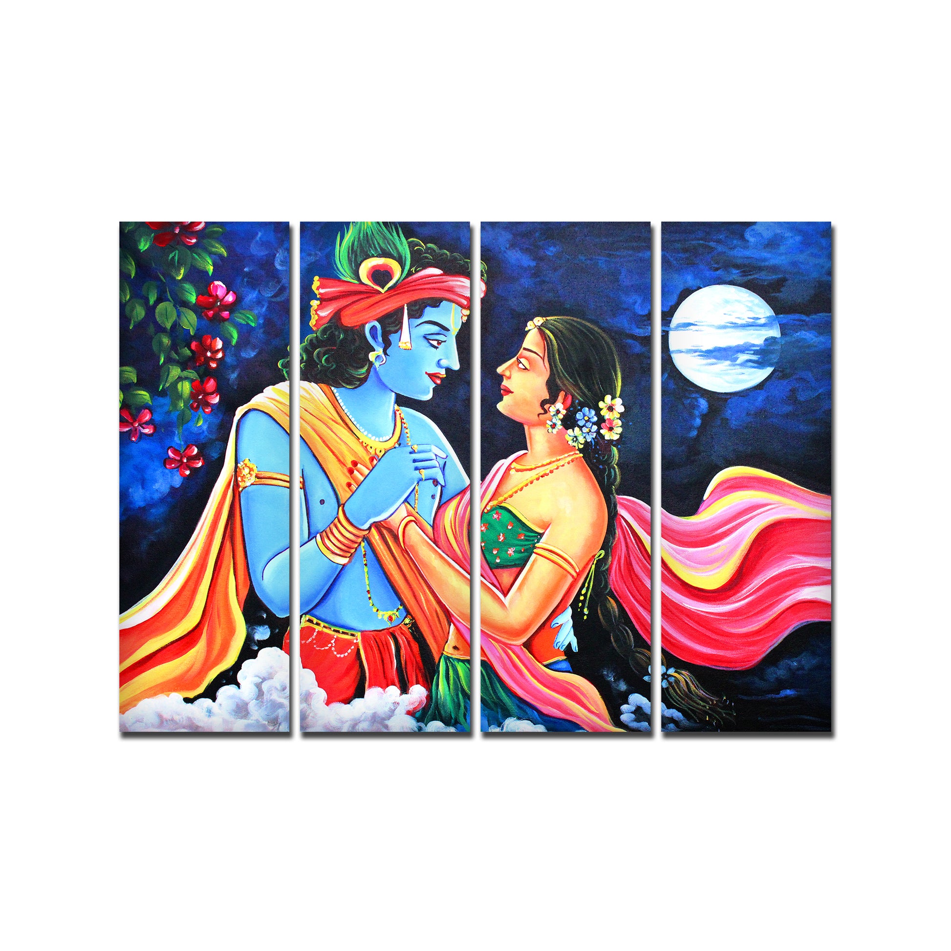 Love of Lord Radha Krishna Canvas Wall Painting Set of 4 Panel