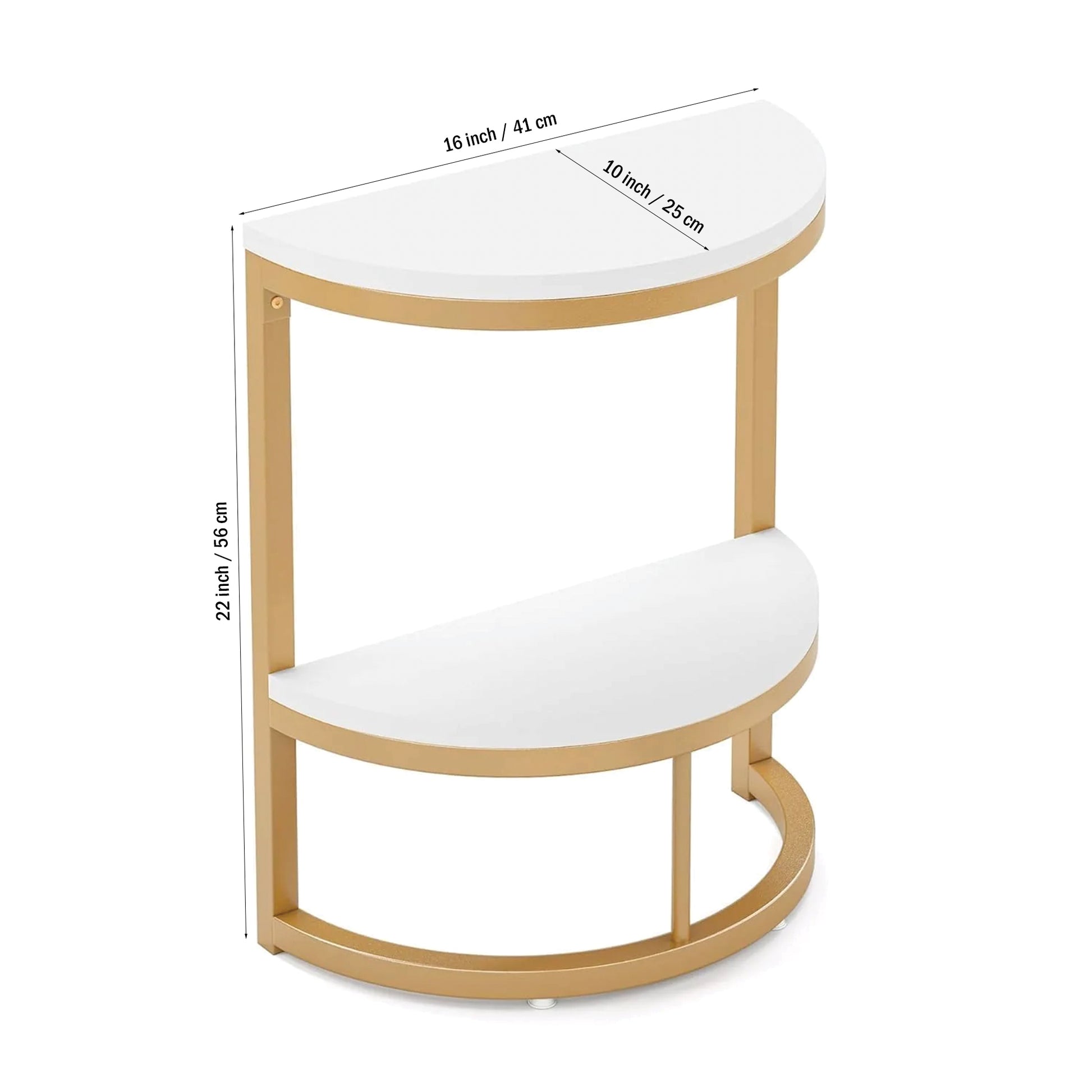 Modern End Semi Circle Side Table with Storage Shelf