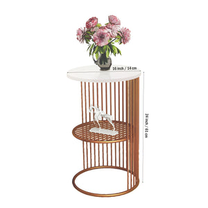 Designer Art Copper Half Caged White with Marble Coffee Round Side Table