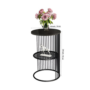 Designer Art Classic Black Finish Half Caged Coffee Round Side Table