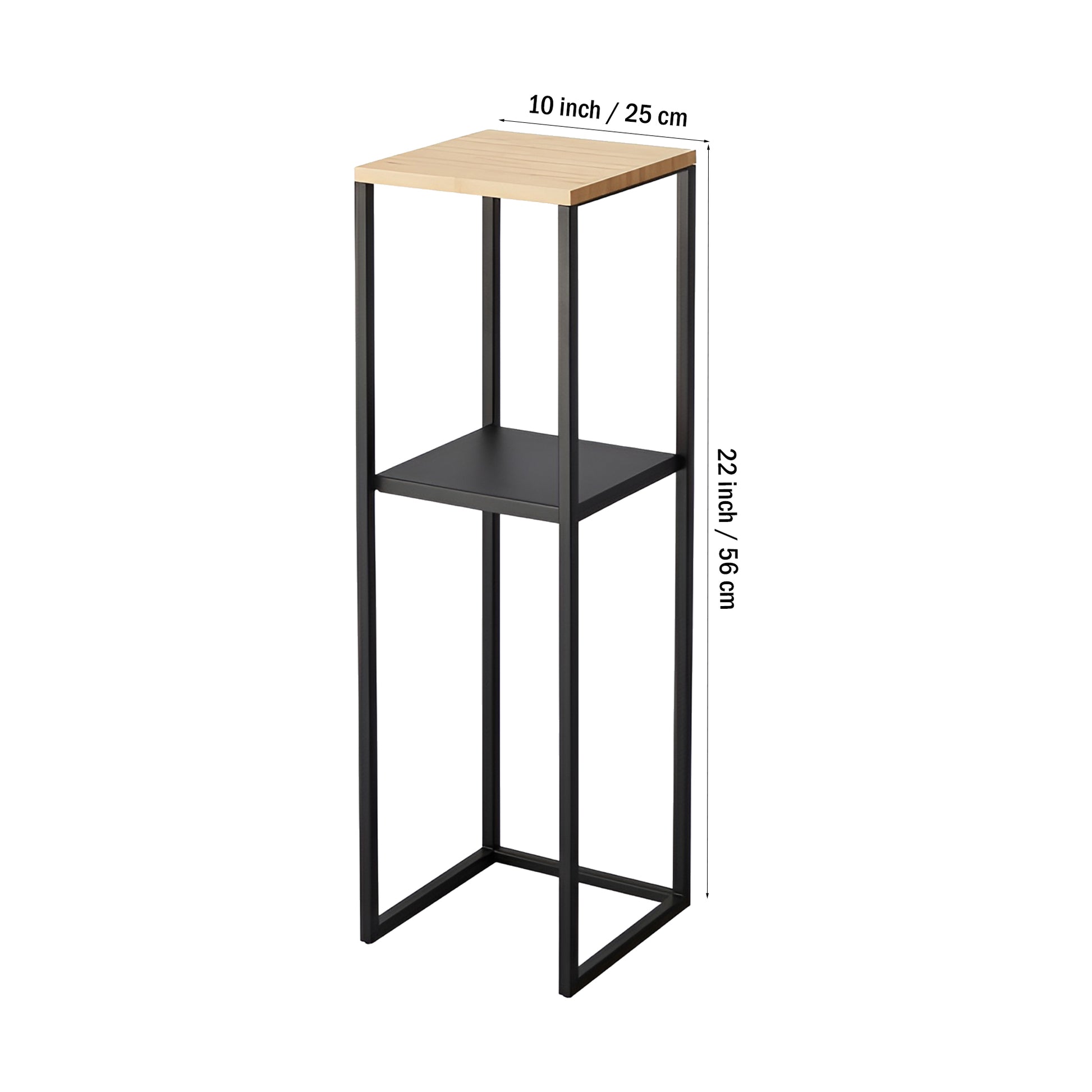 Wood Pedestal 2-Tier Square Shape Black Stand End Side Table