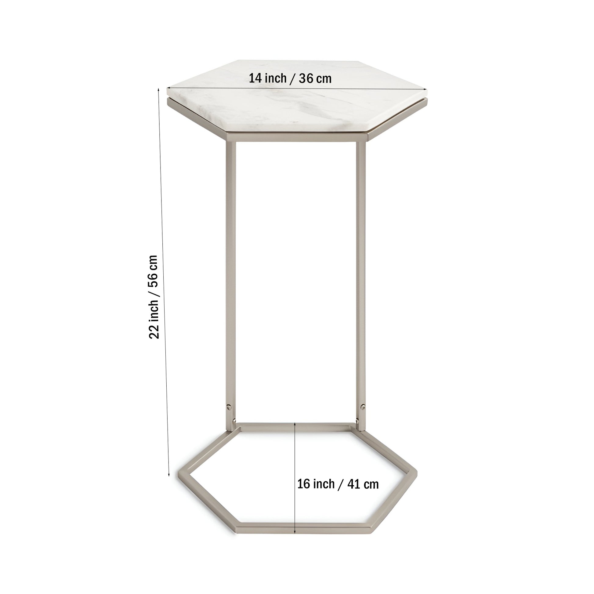 Hexagon Shape Marble Top Silver Stand Side Table