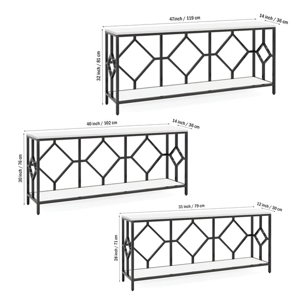 Extra Long White Black Durable Marble 2 Tier Console Table
