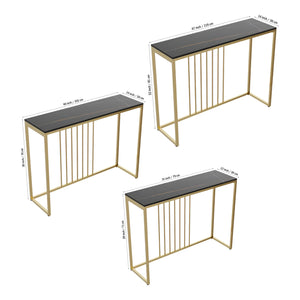 Golden Metallic Rectangular Shaped Black Marble Designer Console Table