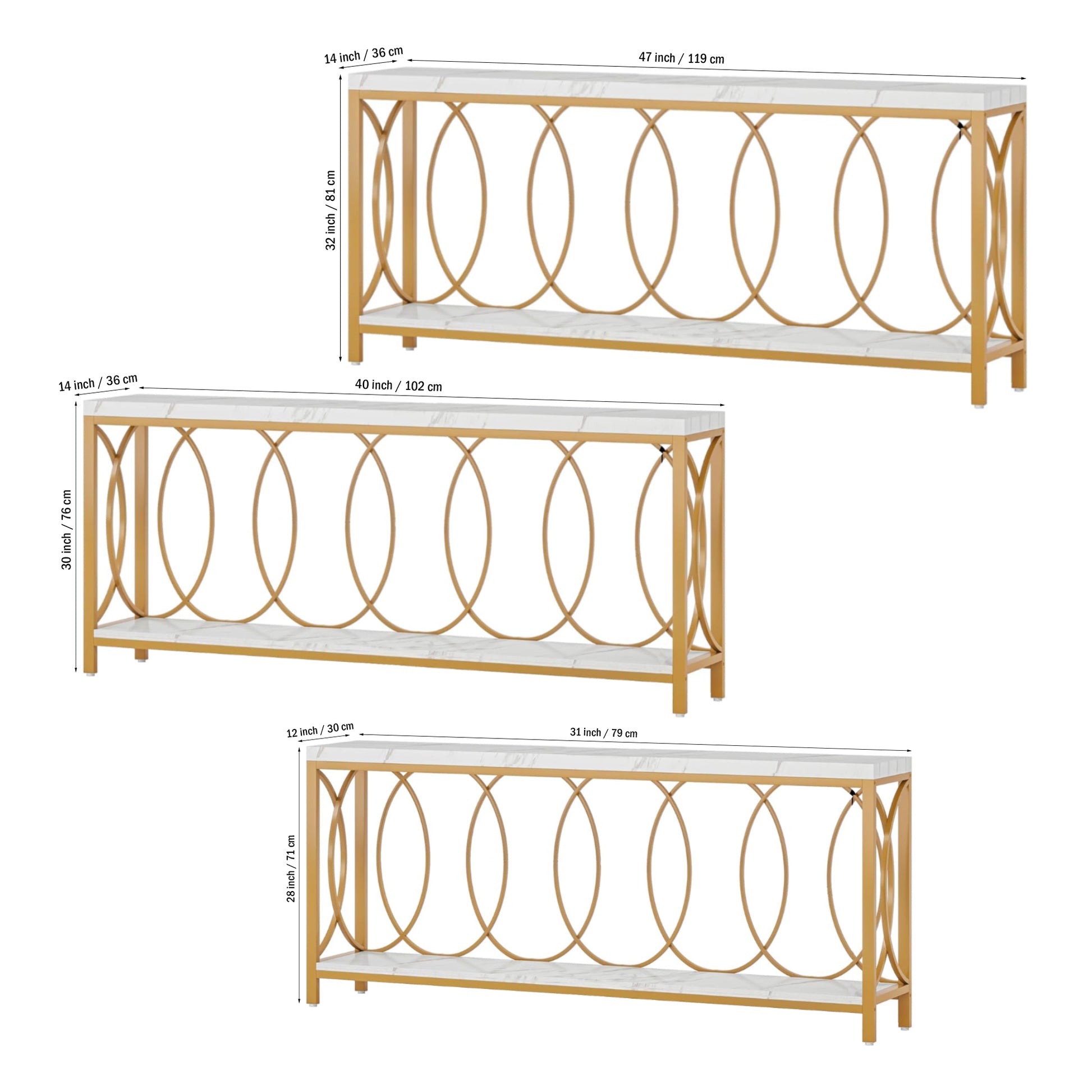 Luxury Style White Faux Marble Two Tier Console Table