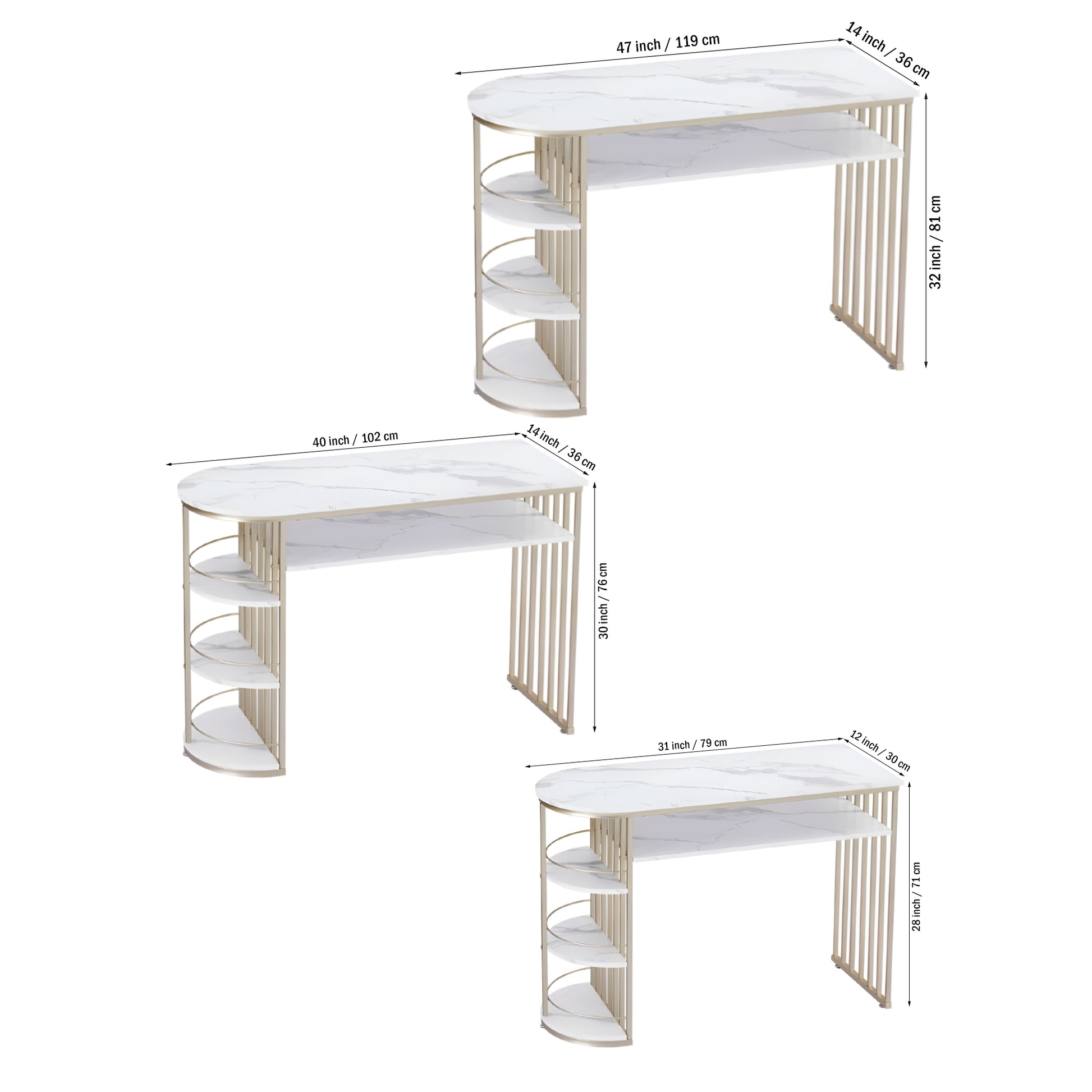 D-End 5 Tier White Marble Golden Console Table