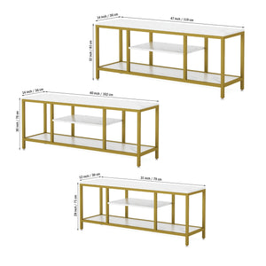 5-Tier Rectangle White Marble Gold Entryway Console Table