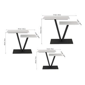 Contemporary 2 Tier White Marble Black Console Table