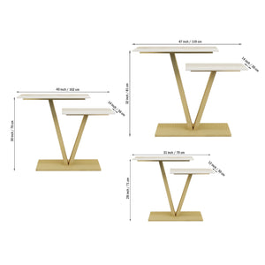 Contemporary 2 Tier White Marble Golden Console Table