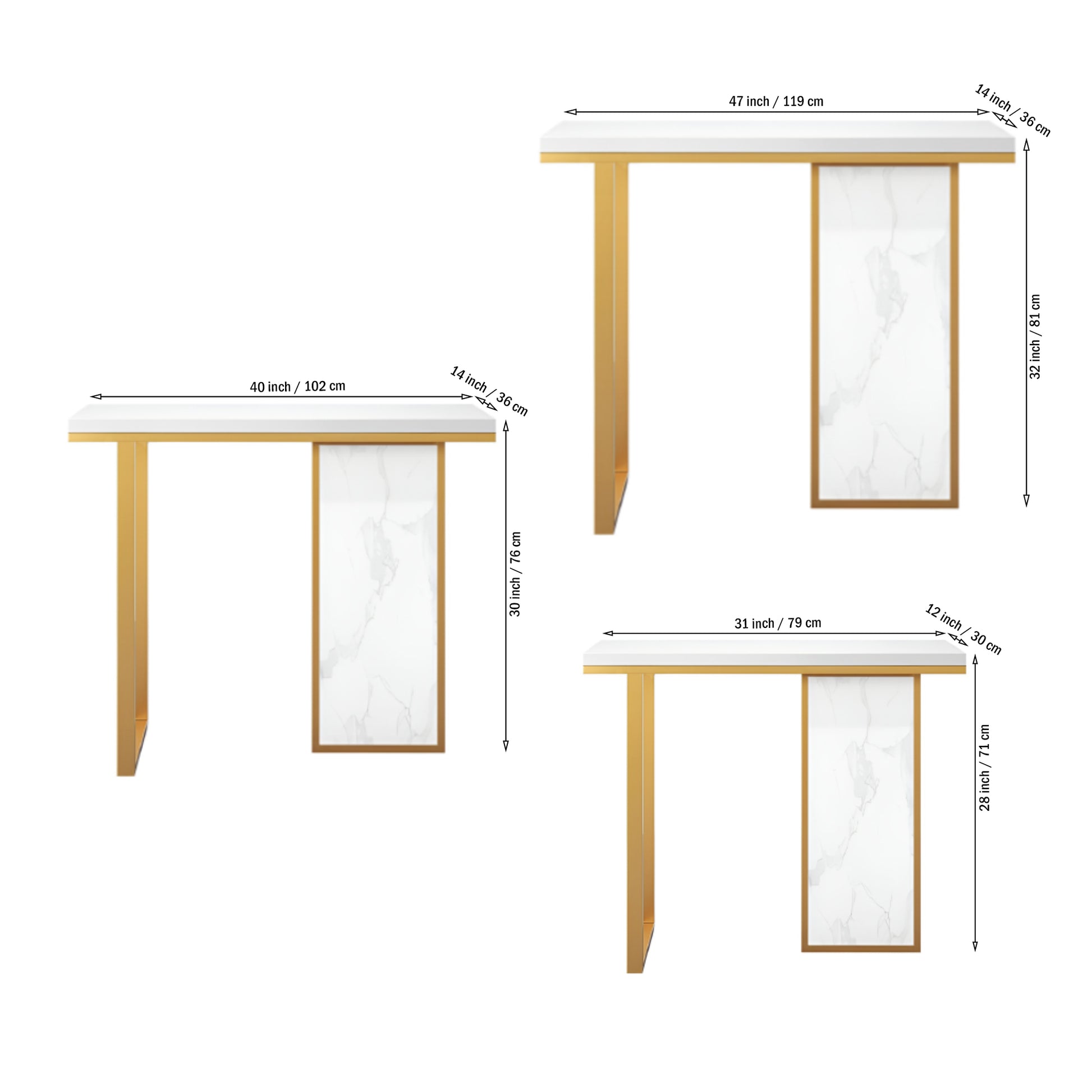 Modern Opulence White Marble Gold Console Table