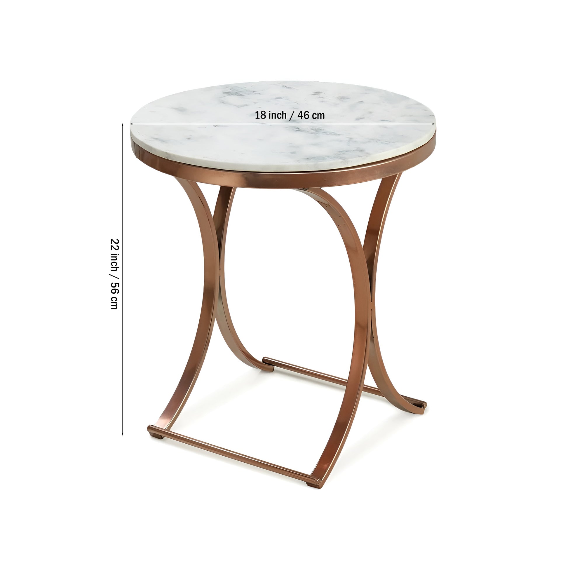 Premium Copper Metal Finish Coffee Side Table with Marble Top