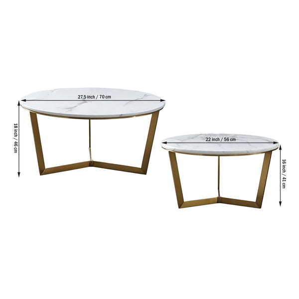 Premium Metallic Nesting Center Tables in Golden Luxurious Base Set of 2